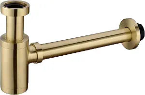 Bathroom Basin Sink Stopper P-Trap, Brass Core Adjustable Height 1-1/4 Bottle Trap Basin Sink Waste Drain, General US/CA Standard, Brushed Gold