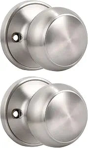 KNOBWELL 2 Pack Brushed Nickel Dummy Door Knob, Single Sided Handle for Closets, French Double Doors, and Pantry, Satin Nickel One Side Non-Turning Interior Push/Pull Door Knob