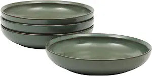 Gibson Elite Beckett 4-Piece 9 Inch Dinner Plate Bowl Set  Reactive Glaze Stoneware  Shallow Serving Pasta Bowls (Blate)  Wide-Rim Round Shape  Microwave & Dishwasher Safe - Green