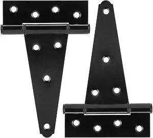 HILLMASTER 6 Inch T-Strap Heavy Duty Shed Door Hinges Gate Strap Hinges Black Tee Hinge Wrought Hardware for Wooden Fences,Yard,Barn Door,Rustproof(2 Pack)