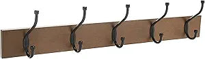 Amazon Basics Rectangular Farmhouse Wall-Mounted Coat Rack for Entryway and Bedroom, Storage Organizer, 5 Hooks, Barnwood
