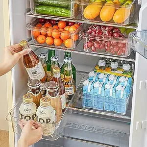 2Pack Roll Out Fridge Caddy Bins Pull Out Drawer with Wheels Refrigerator Organizer Bins with Handles Divided Fruit Caddy for Fridge Pantry Cabinet Storage Cans Drinks