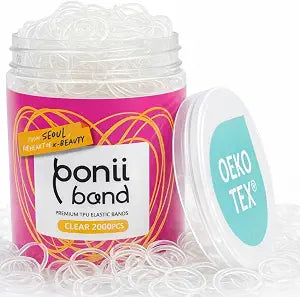 [Made in Korea] PONIIBAND Non-Toxic & Safe 2000pcs 0.8-Inch Clear Elastic Hair Bands - Ouchless Mini Small Rubber Bands for All Age Hair Ties, Oeko-Tex Certified, Snag Free, TPU Ponytail Holders