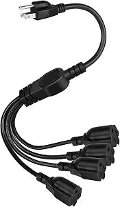 3 Prong 1 to 4 Outlet Power Cord Splitter Cord, 1.6FT 16AWG 10A/1250W, NEMA 5-15P to 3X NEMA 5-15R Y Style 3-Outlet Extension Cord for Home, Room, Office (Black)
