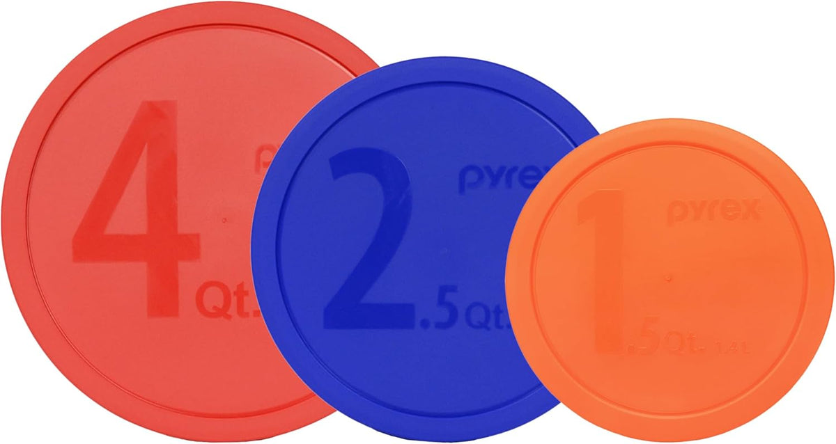 Pyrex 323-PC Orange, 325-PC Blue & 326-PC Red Lids - Made in USA