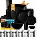 Teivio 66-piece Black Plates and Bowls Sets, Flatware Dinnerware sets for 6