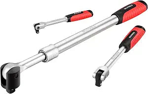 BILITOOLS 3-Piece Extendable Breaker Bar Set, 1/4, 3/8 and 1/2 in Drive