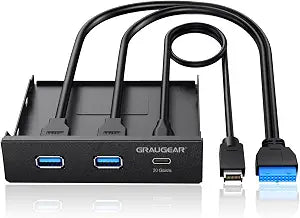 GRAUGEAR 3.5 Inch Front Panel USB Hub, Internal USB Hub with 20Gbps USB3.2 Gen2 USB-C and USB 3.0 Ports, USB3.2 Type-E Key-A 20-Pin Header & USB3.0 Header Required, Fits 3.5" PC Computer Case [G-MP01]