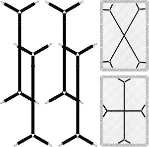 4 Pcs Bed Sheet Straps, Adjustable Fitted Sheet Clips Keeping Sheets Place Heavy Duty,Sheet Straps,Mattress Sheet Holders Keep Sheets Firm & Tight (Black)