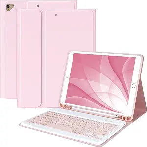 MMK for iPad 9/8/7th Generation Case with Keyboard 10.2 inch, Pink