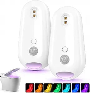 Motion-Activated UV Toilet Light with Motion Sensor, Rechargeable Automatic LED Night Light for Bathroom Bowl, Adhesive Mounted Smart Lighting for Toilet (2 Pack)