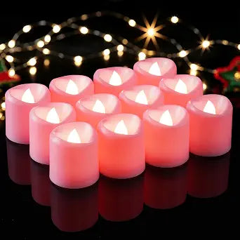 5plots 12Pack Pink Flameless Votive Candles, Fake Electric Candles