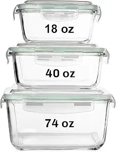 Razab 6 PC Square Glass Food Storage Containers with Airtight lids (74, 40 & 18 oz) Kitchen Glass Meal Prep Containers Set for Freezer Reusable Leftover Lunch Boxes, Oven, Microwave, Dishwasher Safe