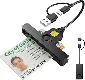 CAC Card Reader 2 in 1 USB/Type C Dual Connector, DOD Military USB Common Access CAC Reader Type C Smart Card Reader Compatible with Windows, Mac OS Mini Fold Plug and Play Black