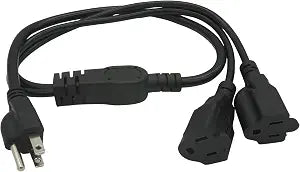 3 Prong 1 to 2 Outlet Power Cord Splitter Cord, 3 FT 2 Way Extension Cord