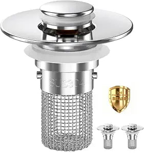 Bathroom Sink Drain Strainer,Pop Up Sink Stopper with Removable Stainless Steel Hair Catcher Basket, Anti-Clog Bathroom Sink Drain Plug for 1.1-2.36 Inch Drain Holes (Sliver 2Pcs)