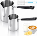 Dicunoy Set of 2 Milk Butter Warmer Pot, 12oz/22oz Turkish Coffee Pot, Stovetop Chocolate Melting Pan, Cezve Ibrik Briki Greek Arabic Coffee Maker for Maple Syrup, Sauce Heating, 18/8 Stainless Steel