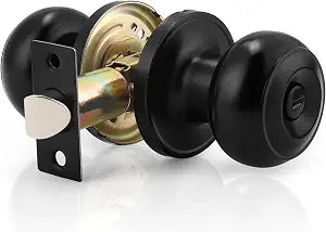 Probrico (1 Pack Round Privacy Door Knob(Thumb Turn Lock on The Inside), Keyless Doorknobs Interior/Exterior Lockset,Privacy Knobs for Bedroom/Bathroom,Black Modern Design Door Hardware