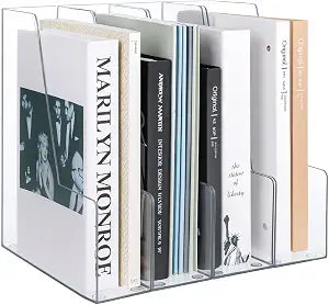 Vertical Magazine File Holder, Clear File Organizer Desk Organizer and Storage Bins Holding for Magazines, Binders, Notebooks, Envelopes, Plastic Office Organization and Storage for Desk, 4 Pack