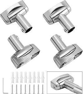 Shower Curtain Bracket 4Pcs Zinc Alloy Heavy Duty Curtain Rod Wall-Mount 180 Rotation Bracket with Screws Bathroom Curtain Rod Single Swivel Flange (Nickel Color)