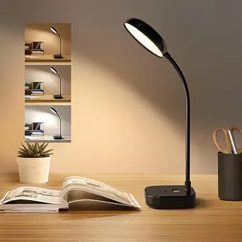 Desk lamps for home office,Black,Battery desk lamp,5W Rechargeable desk lamp,3 Colors,Adjustable brightness,360Gooseneck Hose,Small rechargeable reading lamp,Eye-friendly and Energy Saving