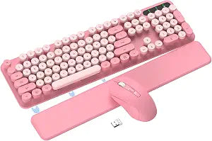 Pink Wireless Keyboard and Mouse Combo, Magnetic Wrist Rest, Round Keycap