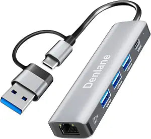USB C USB 3.0 to Ethernet Adapter, 5 in 2 Gigabit USB Ethernet Hub for Laptop with 4-Port USB-A 3.0 and USBC, 1000Mbps RJ45 LAN Network Adapter Compatible with MacBook/iPad Pro/Phone/Tablet