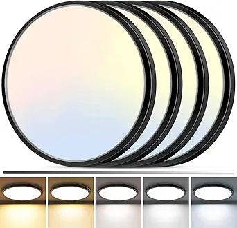zemty 4Pack LED Flush Mount Ceiling Light, 12 Inch 24W Dimmable Round Ceiling Fixture, Black Low Profile Hardwired Ceiling Lamp for Bedroom, Kitchen, Hallway & Bathroom