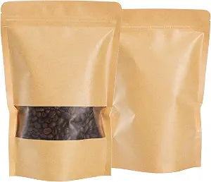 Kingrol 150 Count 5.9 x 8.6 Inch Kraft Paper Bags with Resealable Lock Seal Zipper &Transparent Window, Stand Up Food Bags