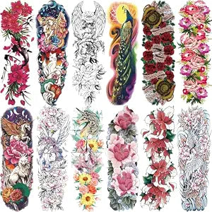 Aresvns 12 Sheets Spring Flowers Sleeve Temporary Tattoo for Women Girls