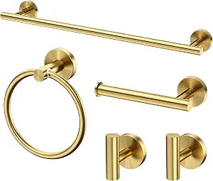 5Pcs Brushed Gold Bathroom Hardware Set, 24in Towel Bar Holder Kit