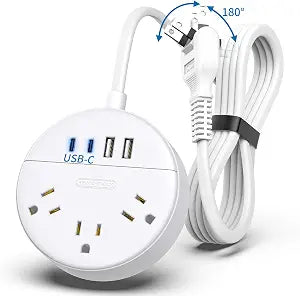 2 Prong Power Strip with USB-C, NTONPOWER 2 Prong Extension Cord 15 FT, 2 Prong to 3 Prong Outlet Adapter Rotating Plug, 3 AC Outlets 4 USB Port, Compact Power Strip Ideal for Old House, Travel, White