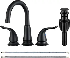 KPW Matte Black Bathroom Faucet 3 Hole, 8 Inch Widespread Faucet Bathroom
