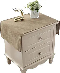 Bedside Tablecloth Bedside Table Dustcover Tablecover Tabletop Home Decoration Fabric Tablecloth Table Covering Doilies for Furniture Dcor (Brown, No Trim -15.7 * 35.4 inches)
