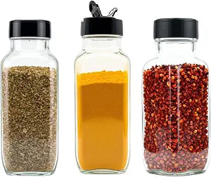 JARMING COLLECTIONS Glass Spice Jars with Shaker Lids - Spice Jars 16 oz for Food Storage, Spice Containers for Kitchen Organization and Storage, Bottles for Spices (Black - 16 Ounce 3 pack)