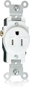 Faith 15A/125V Commercial-Grade 3-Prong Tamper-Resistant Single Receptacle Outlet White TR115R-WH, Commercial-Grade Electrical Outlet, 2-Pole Power Outlet, 15-Amp Outlet with Side Wiring Installation