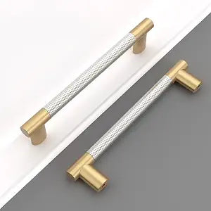 Gold & Nickel Knurled Cabinet Handles Kitchen Pulls 5 Inch 10 Pack