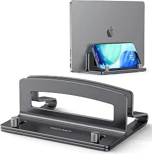 TECKNET Vertical Laptop Stand, Adjustable Aluminum Laptop Stand (Fits Up to 17.3"), Space-Saving Vertical Stand with Non-Slip & Scratch-Resistant Silicone, Compatible with MacBook Pro/Air, Dell, HP