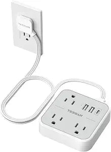 TESSAN Slim Power Strip with Ultra Thin Flat Extension Cord 3 FTGrey
