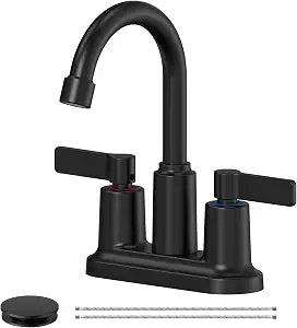Matte Black Bathroom Sink Faucet 3 Hole 4 Inch Centerset Bathroom Faucets
