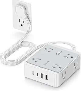 REALMADE 5 FT Flat Plug Power Strip, 8 AC Outlets and 4 USB Ports (2 USB-A, 2 USB-C), 950J Surge Protector, Wall-Mount Extension Cord for Home Office