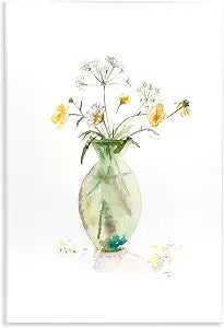 'Buttercups Daisies Green Vase Watercolor'| Wall Plaque Art