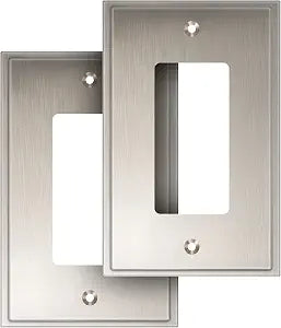 Henne Bery Soft Modern Decorative Wall Plate Switch Plate Outlet Cover (Single Decorator 2PK, Satin Nickel)