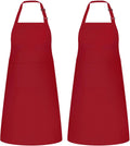NLUS 2 Pack Kitchen Aprons with 2 Pockets for Women Men, Chef Aprons for Baking BBQ Cooking, Red