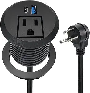 20W USB-C Fast Charge Recessed Power Grommet, 2 inch Flush Mount Desk Outlet with 6.5 FT Extension Cord, Space-Saving Countertop Power Strip for Home Office School Hotel