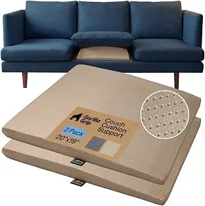 GORILLA GRIP Ergonomic High Density Couch Cushion Support Foam, Quick Rebound Sofa Lifters for Sagging Cushions, Stays in Place with Grip Dots, Replacement Stuffing, 20x19x1.75 Inches, 2 Pack, Beige