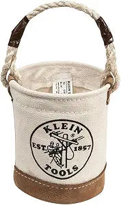 Klein Tools 5104MINI Mini Tool Bucket, All-Purpose Tool Bucket with Leather-Bottom, Nuts and Bolt Bag with Reinforced Rope Handle, Small Utility Pouch