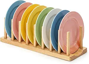 HOMQUEN Pot Lid Organizer, Sturdy Plastic Pan Lid Organizer Rack, 8 Adjustable Compartments - For Cabinet and Countertop, Pot Lids, Pans, Plates, Bowls, Cups, Cutting Boards and Books