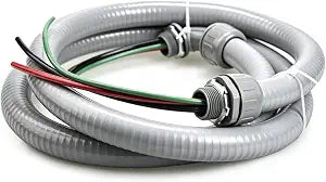 Power Whip Assembly Kit -1/2" x 6ft Non-Metallic Liquid Tight with 10 Gauge Wire Electrical AC Whip Kit Flexible Electrical Conduit & straight/90Fittings