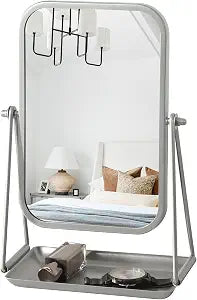Small Desk Mirror with Storage Tray Tabletop Vanity Mirror Silver